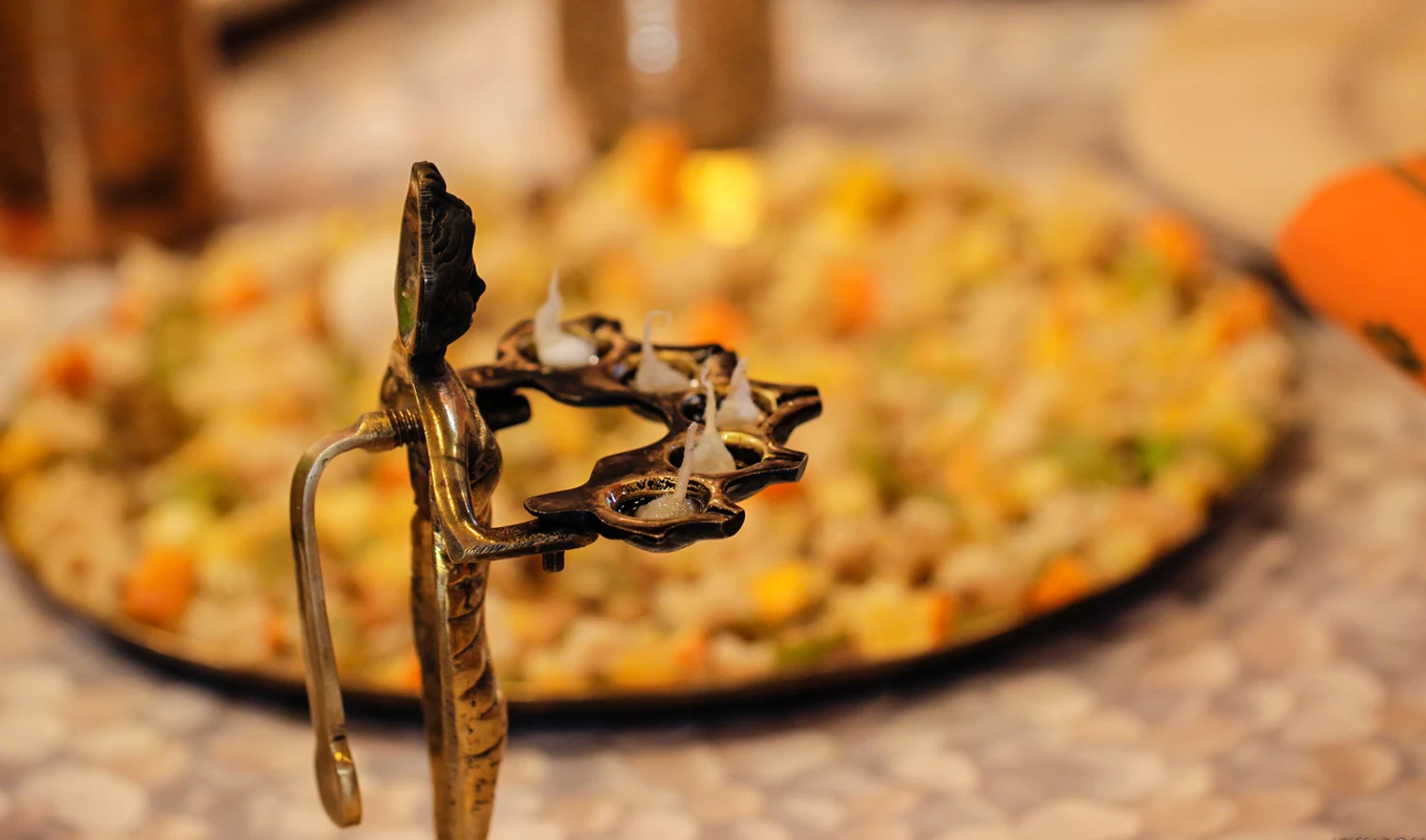 Diwali celebration with diyas and festive lights